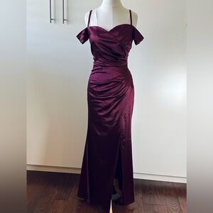 Miusol Purple Satin Off-Shoulder Evening Gown